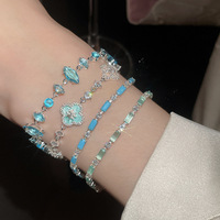 Joyería de Moda, Pulseras de Flores con Circones Azules Chapadas en Oro, Brazaletes de Diseño, Pulsera de Trébol