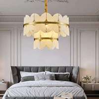 Lustre Tambour Moderne en Albâtre avec Cadre en Laiton Doré, Lumière Chaude 2700K, Grand Luminaire Suspendu pour Salon