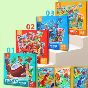 Boys and Girls Travel <b>Road</b> Trip Activities Toys 3-In-1 Dinosaur Jigsaw Puzzle Book Magnetic Puzzles for Kids Ages 4-6 - Product Image 1