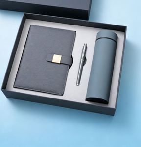 Wholesale Business Luxury <b>Diary</b> Bottle Set Customizable Blue PU Leather A5 Notebook Gift Set With Pen, Thermal Mug and USB - Product Image 3