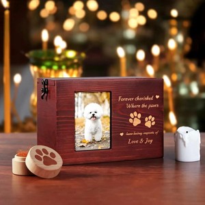 Wooden Pet <b>Urn</b> Rectangle Solid Wood Memorial Box For Dog <b>Cat</b> Pet Funeral Supplies Secure Storage - Product Image 1