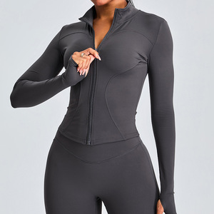 Jaqueta de <span class=keywords><strong>Yoga</strong></span> Slim Fit para Mulheres, Manga Longa com Zíper para Outono e Inverno, Top Esportivo para Emagrecimento - Product Image 2
