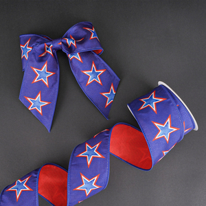 Ruban patriotique à double face inversé pour emballage cadeau, étoiles du 4 juillet, ruban filaire pour couronnes, nœuds, fête nationale américaine - Product Image 6