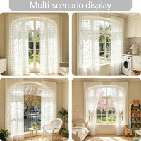 Cortina de ventana de tul de poliéster jacquard transparente con pompones de colores, con bolsillo para barra, filtro de luz, para decoración de habitación infantil