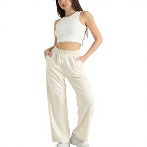 Pantalon de jogging imperméable pour femme, taille haute, respirant, extensible dans quatre directions, en molleton mélangé de coton avec bordure côtelée et poches latérales, idéal pour l'automne - Product Image 1