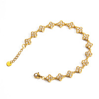 Bracelet jonc XF multicolore en cristal trèfle à quatre feuilles arc-en-ciel plaqué or pour femme, incrustations de zircon, bijoux de mode