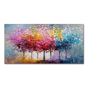 Gran 100% pintado a mano abstracto 3D cuchillo colorido árbol paisaje pintura <span class=keywords><strong>al</strong></span> óleo lienzo moderno hogar Decoración pared arte flor - Product Image 2