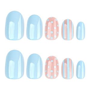 <span class=keywords><strong>Faux</strong></span> ongles courts à presser en PMMA, <span class=keywords><strong>bleu</strong></span> <span class=keywords><strong>pastel</strong></span> et rose, réutilisables, motif rayé, flexibles et résistants - Product Image 5