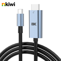 Câble USB-C vers HDTV 8K 60Hz 4K 120Hz Mâle-Mâle NKIWI avec coque en alliage d'aluminium et triple blindage pour ordinateur portable, téléphone, tablette, moniteur, téléviseur