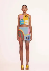 2023 High Fashion bedrucktes zweiteiliges Sommerkleid-Damen kleid mit Rundhals ausschnitt aus reiner Baumwolle