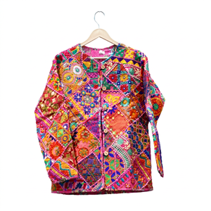 เสื้อแจ็คเก็ตบันจาราปักลายดอกไม้สไตล์วินเทจ งานฝีมือสำหรับผู้หญิง ผ้าฝ้ายแท้ ระบายอากาศได้ดี เป็นมิตรกับสิ่งแวดล้อม เหมาะสำหรับฤดูใบไม้ร่วง - Product Image 1