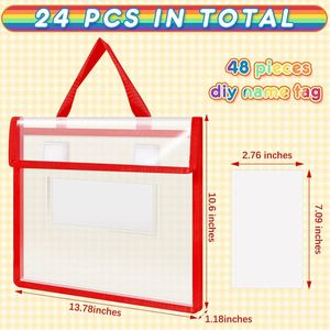 Bolsa Grande de Nailon para Libros con Bolsillo Transparente para Etiqueta de Nombre, Detalles en Color Neón, Asa Cosida, para Oficina y Material Escolar - Product Image 2
