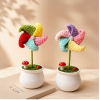 Petit moulin à vent en crochet fait main, plante en pot blanche, décoration de bureau, ornement de maison, fleur tricotée, cadeau artisanal