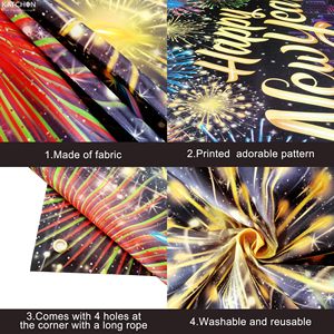Decorazioni per Festa <span class=keywords><strong>di</strong></span> <span class=keywords><strong>Capodanno</strong></span> 2027, Striscione Oro Rosa e Nero 'Felice Anno Nuovo', <span class=keywords><strong>Stelle</strong></span> 4D, Foil, Lattice, Sfondo in Tessuto, Tenda, Kit in Plastica - Product Image 3