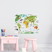 Stiker dinding peta dunia hewan untuk kamar anak-anak kamar tidur taman kanak-kanak dekorasi latar belakang dinding kelas seni stiker dinding dapat dilepas