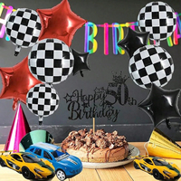 Ensemble de ballons en feuille d'hélium de 18 pouces, forme ronde, noir et blanc, thème course automobile, pour la décoration d'anniversaire