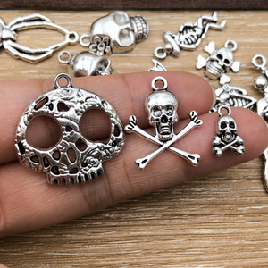 Antique Silver Alloy Halloween Skull Jewelry Charms Mixed Shapes DIY Pendant Materials Artistic Retro Style - Product Image 2