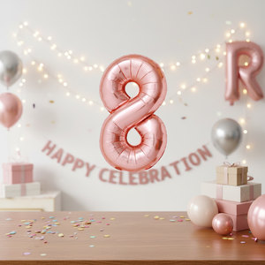 Palloncino Mylar 16 pollici in oro rosa numero 8 per le celebrazioni per la laurea della festa della mamma cinese capodanno Back School event-Pack - Product Image 3