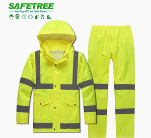 SAFETREE CE certificata <span class=keywords><strong>ad</strong></span> <span class=keywords><strong>alta</strong></span> <span class=keywords><strong>visibilità</strong></span> giallo fluorescente PU/poliestere maglia antipioggia <span class=keywords><strong>abbigliamento</strong></span> di sicurezza riflettente per - Product Image 1