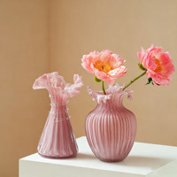 Mid-Century Vintage Rosa Kunstglas-Vase mit Gebogenen Kanten, Elegante Luxus-Tischvase für Hydrokultur im Wohnzimmer und zur Heimdekoration