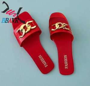 Hot Selling Metal Designer <b>Sandals</b> Slides Slippers Flat <b>Sandals</b> for Women and Ladies - Product Image 5