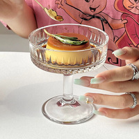 Vintage glazen dessertbeker met steel, 200ml, gegraveerd, voor ijs, yoghurt, pudding, fruitsalade, groothandel