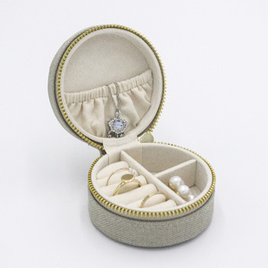 Mini round velvet joyero travel jewelry box wholesale small gift custom logo jewellery case organizer