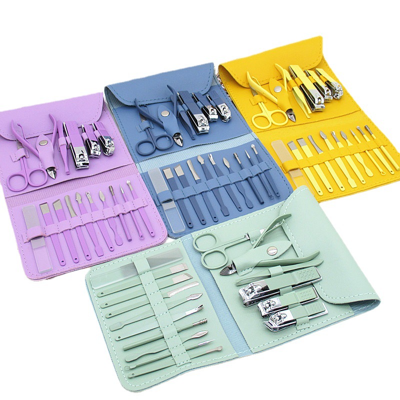 Professionnel 12 pièces 16 pièces ensemble complet outils de soin des ongles ensemble de manucure Portable coupe-ongles ensemble Kit de pédicure avec sac de rangement en polyuréthane