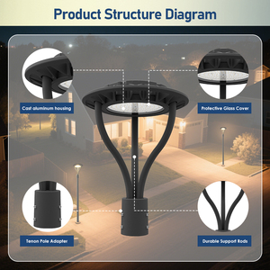 Nouveaux lampadaires LED de jardin en aluminium à luminosité supérieure avec IP65, 3 CCT, 5000K, 70W, 150W, puissance réglable pour - Product Image 4