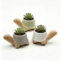 Petit pot en céramique en forme de tortue, motif floral en relief, mini pot à succulentes et cactus, créatif, pour bureau, vert, vente en gros