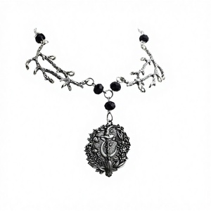 Collier pendentif Halloween avec branches de bois de cerf, balai de sorcière, chapeau magique de lune, chaîne en cuivre ornée de diamants et motif bambou - Product Image 1