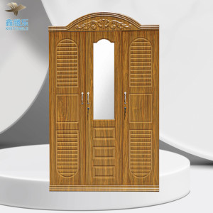 Lemari pakaian 3 pintu Muslim timbul, loker baja dengan cermin, produsen Tiongkok, lemari pintu ayunan timbul baja