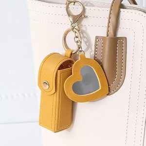 <b>Custom</b> Logo PU Leather Lipstick Holder <b>Keychain</b>, Potable Lipstick <b>Keychain</b> with Mirror, Lip Balm Organizer Holder Makeup - Product Image 3