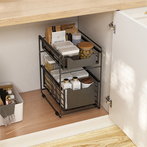 Cuisine salle de bain sous évier <span class=keywords><strong>armoire</strong></span> 2 niveaux pliable tiroir coulissant organisateur caddie étagère supports de rangement - Product Image 5