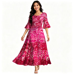 Abiti Lunghi da Donna con Stampa Hawaiana, Design Tribale Polinesiano, <span class=keywords><strong>Maniche</strong></span> <span class=keywords><strong>3</strong></span>/<span class=keywords><strong>4</strong></span>, in Poliestere Ecologico, Stampa su Richiesta - Product Image 5