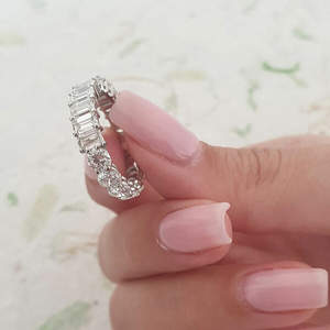 14KソリッドゴールドムードエタニティバンドハーフエメラルドカットハーフラウンドカットラボダイヤモンドDEF-VSフルエタニティダイヤモンドバンド - Product Image 6