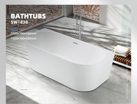 Baignoire autoportante moderne blanche en acrylique de 1,5 m avec cascade, personnalisable pour usage hôtelier (vente en gros)