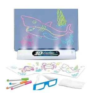 Samtoy büyük boy Light Up 8 renkler renkli uzay Doodle çizim kurulu sihirli 3D Pad ile çocuklar için 3D gözlük