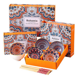 Ensemble de cadeaux colorés imprimés sous le glaçage cuisine nouvellement conçue 2 4 6 pièces soupe de riz 4.5 pouces service de bols de bohème en céramique - Product Image 1