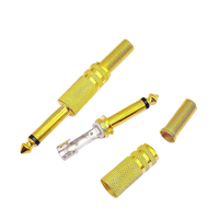 Prise mâle mono plaquée or 1/4'' TS 6,35 mm avec adaptateur de soudure audio stéréo à ressort pour câble de guitare/haut-parleur/microphone