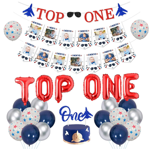 <span class=keywords><strong>Kit</strong></span> de Décoration pour Fête d'<span class=keywords><strong>Anniversaire</strong></span> <span class=keywords><strong>1</strong></span> <span class=keywords><strong>an</strong></span> Garçon Thème Jet Fighter : Bannières, Ballons en Aluminium, Accessoires de Photo pour Bébé, Guirlande et Décorations de Gâteau - Product Image 2