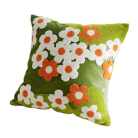 Ensemble de coussins décoratifs de luxe vert floral capitonnés, coussin en forme de citrouille mignon avec fleurs brodées, tissu en velours doux et moelleux