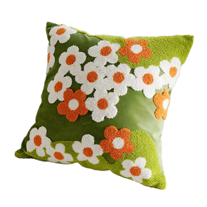 Luxury Green Floral Tufted Throw Pillow Set Cute Pumpkin <strong>Shaped</strong> <strong>Cushion</strong> with Embroidery <strong>Flowers</strong>, Soft Velvet Plush Fabric - Product Image 6