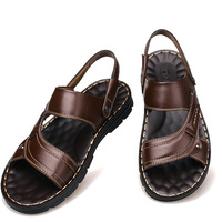 Nouvelle Collection Été Sandales en Cuir Véritable pour Hommes Chaussures de Plage Décontractées Tongs Antidérapantes Sandales Pieds Doubles Usages
