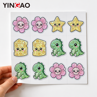 Lembar Stiker Kiss Cut Kustom Film Kaca Pecah Prisma Dinosaurus Bunga Keju Stiker Vinyl Tahan Air untuk Botol Air Jurnal