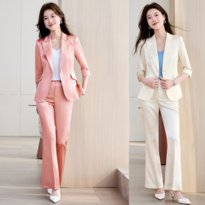 Women's Elegant Blazer Set Satin Three Quarter Sleeve Anti-Wrinkle For Workplace Commuting - Product Image 1