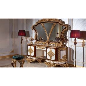 Juego de muebles de dormitorio clásicos personalizados, tapicería de tela antigua tallada, madera sólida, Familia Real, cama <span class=keywords><strong>King</strong></span> Size - Product Image 3