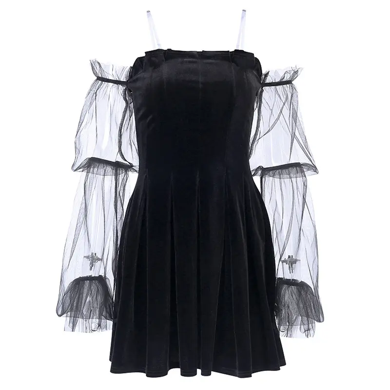 Черное платье в стиле ретро, женское кружевное шифоновое мини-платье, уличное пикантное корейское модное платье с открытыми плечами, Y2k Топ, Прямая поставка