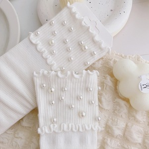 Calcetines de encaje para mujer, hasta la pantorrilla, a la moda, de primavera y otoño, con perlas y rayas de colores dulces, holgados y con efecto apilado. - Product Image 6