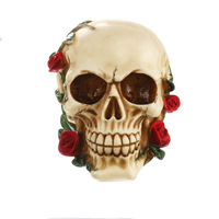 Tête de crâne de fleur de rose SKB16 Sculpture en résine d'halloween artisanat 3D exquis pour la décoration de bibliothèque